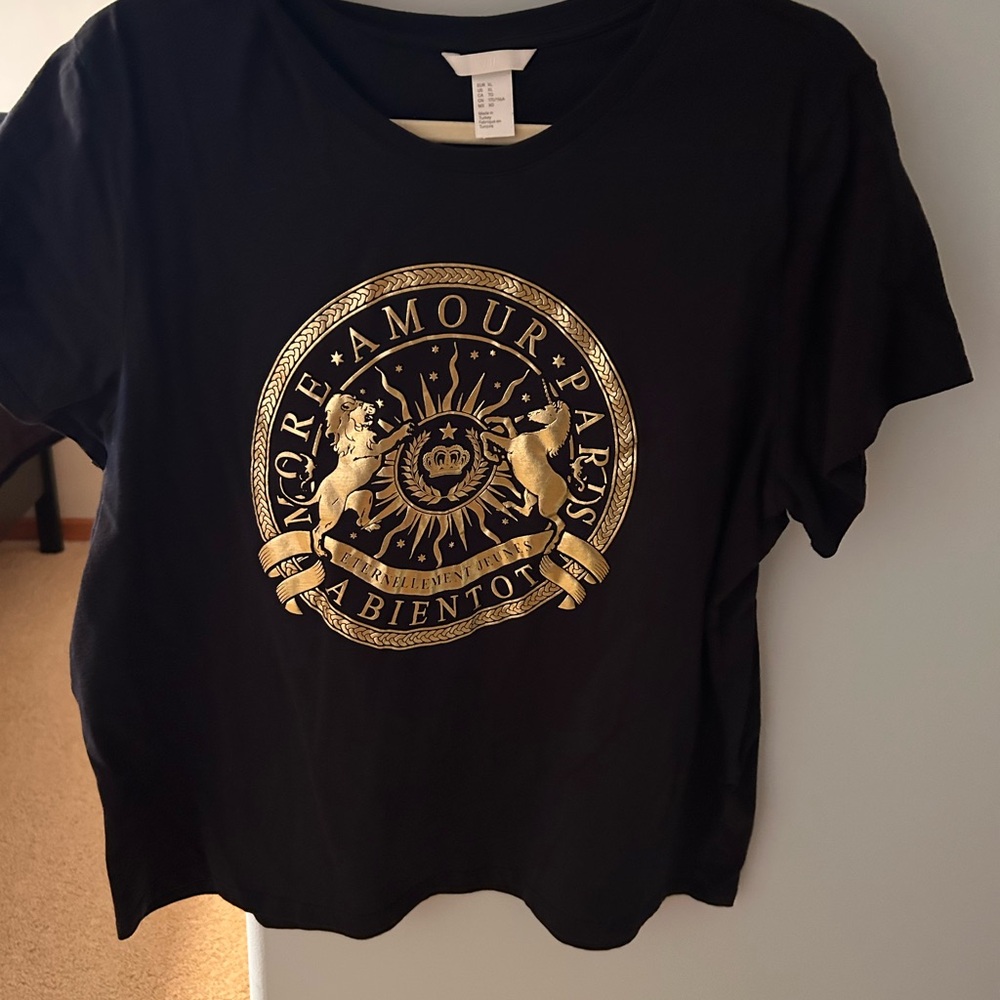 H&M Black Tee with Gold Graphic